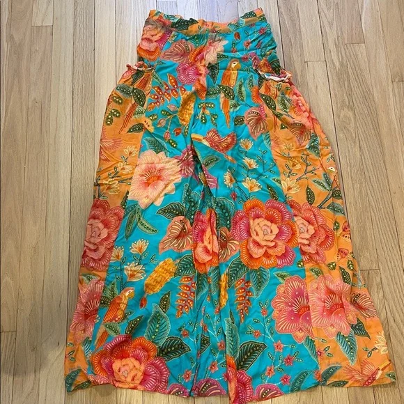 FARM Rio Tropical Floral Wide-Leg Pants - Teal and Orange - Picture 9 of 10